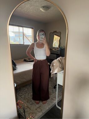 Ghanda Wide-Leg High-Waist Linen Pants in Chocolate Brown